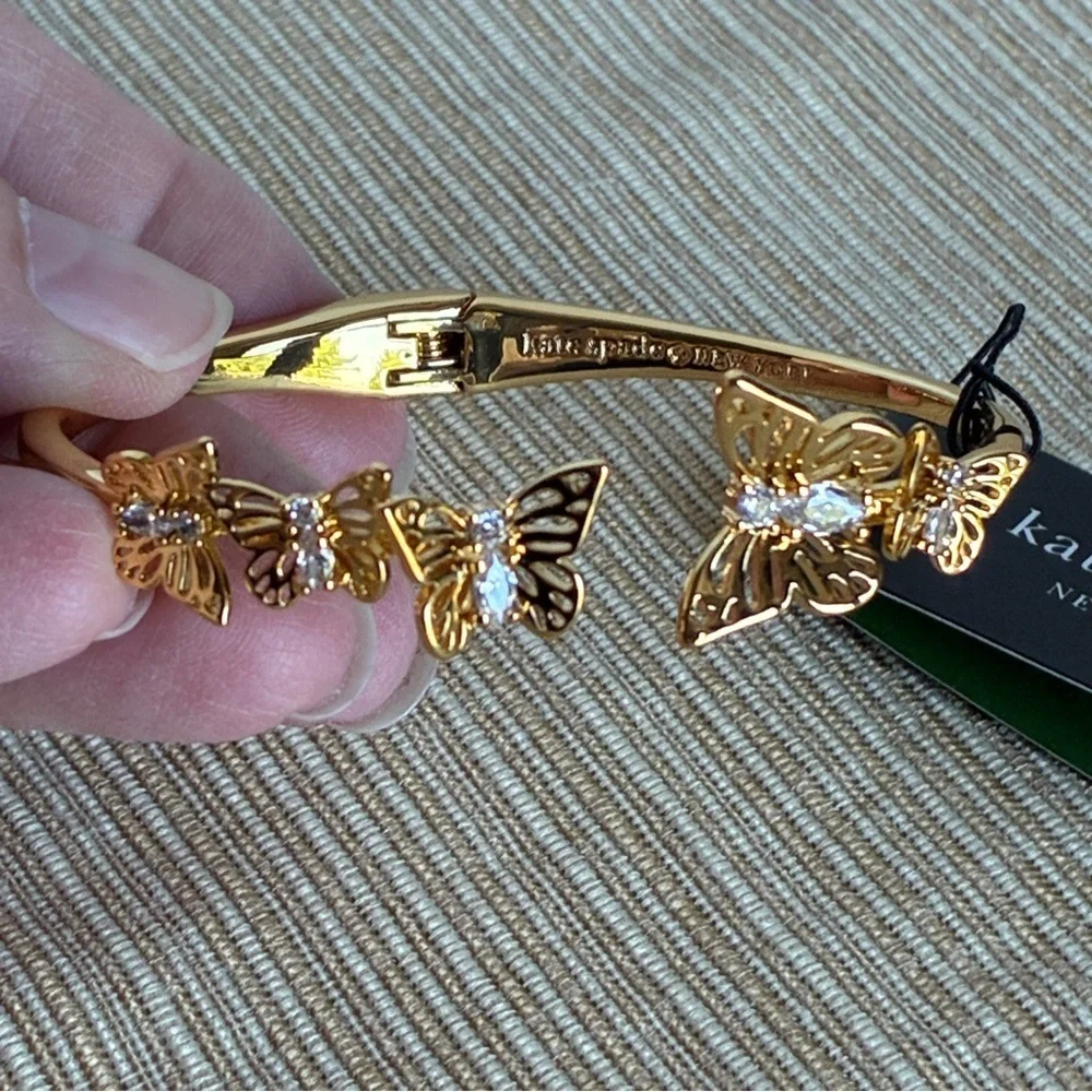 Kate Spade New York Gold Butterfly Hinged Bracelet With Cubic Zirconias